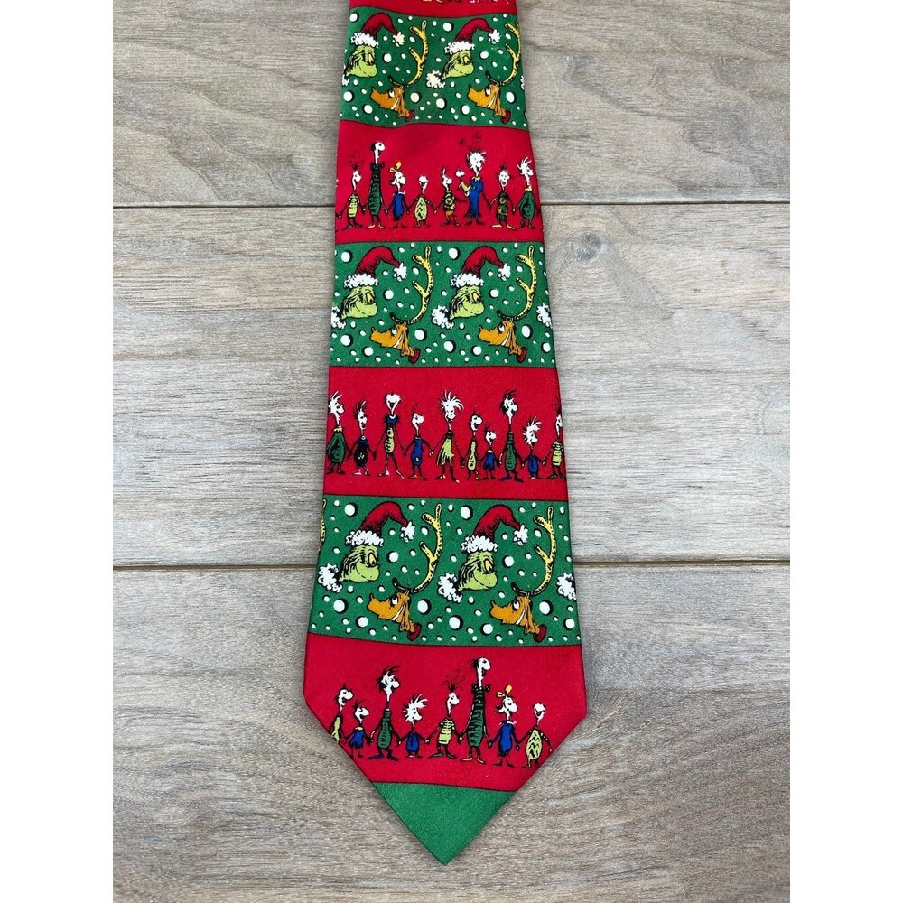 Dr. Seuss Men's Tie Red Green Silk Christmas Grinch Pattern